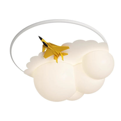 Contemporary Nordic Kids Iron Acrylic Resin Round Plane Cloud LED Flush Mount Ceiling Light for Bedroom