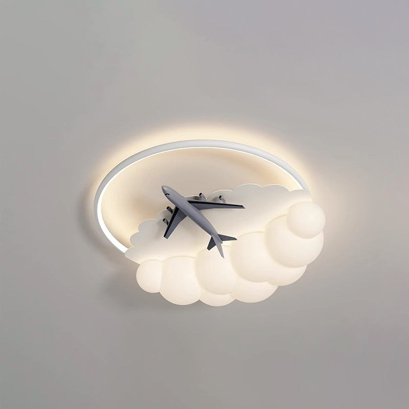 Contemporary Nordic Kids Iron Acrylic Resin Round Plane Cloud LED Flush Mount Ceiling Light for Bedroom