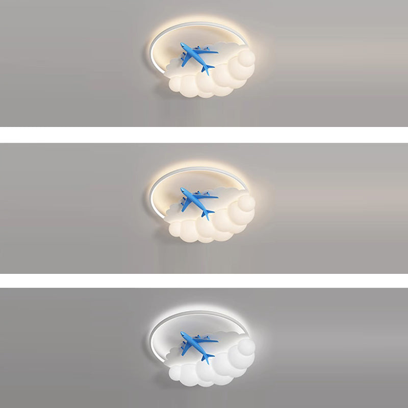 Contemporary Nordic Kids Iron Acrylic Resin Round Plane Cloud LED Flush Mount Ceiling Light for Bedroom