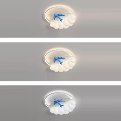 Contemporary Nordic Kids Iron Acrylic Resin Round Plane Cloud LED Flush Mount Ceiling Light for Bedroom