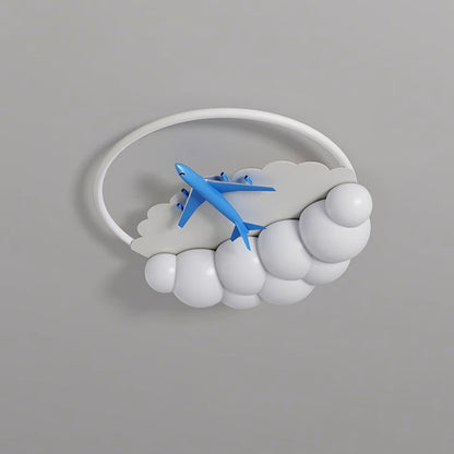 Contemporary Nordic Kids Iron Acrylic Resin Round Plane Cloud LED Flush Mount Ceiling Light for Bedroom