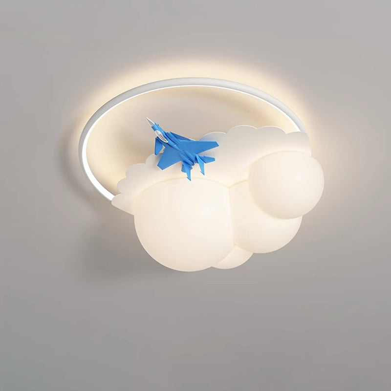 Contemporary Nordic Kids Iron Acrylic Resin Round Plane Cloud LED Flush Mount Ceiling Light for Bedroom