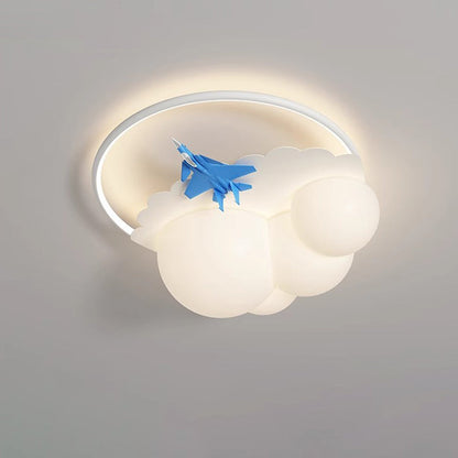 Contemporary Nordic Kids Iron Acrylic Resin Round Plane Cloud LED Flush Mount Ceiling Light for Bedroom