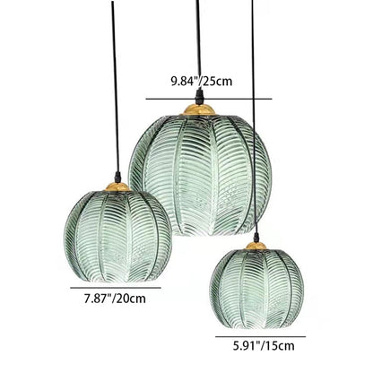 Contemporary Scandinavian Metal Glass Ball Leaf Pattern 1-light Pendant Light for Dining Room