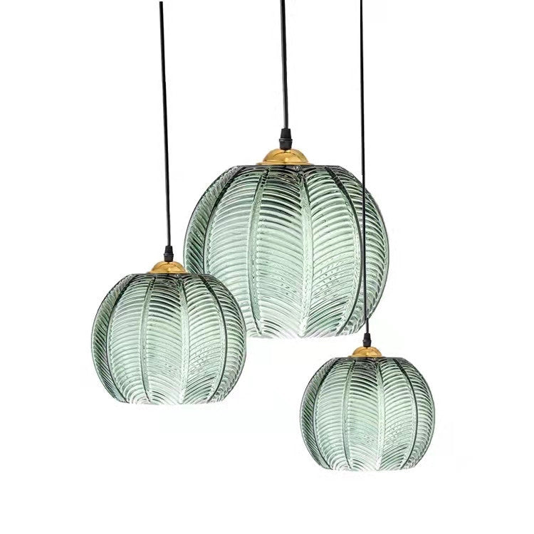 Contemporary Scandinavian Metal Glass Ball Leaf Pattern 1-light Pendant Light for Dining Room