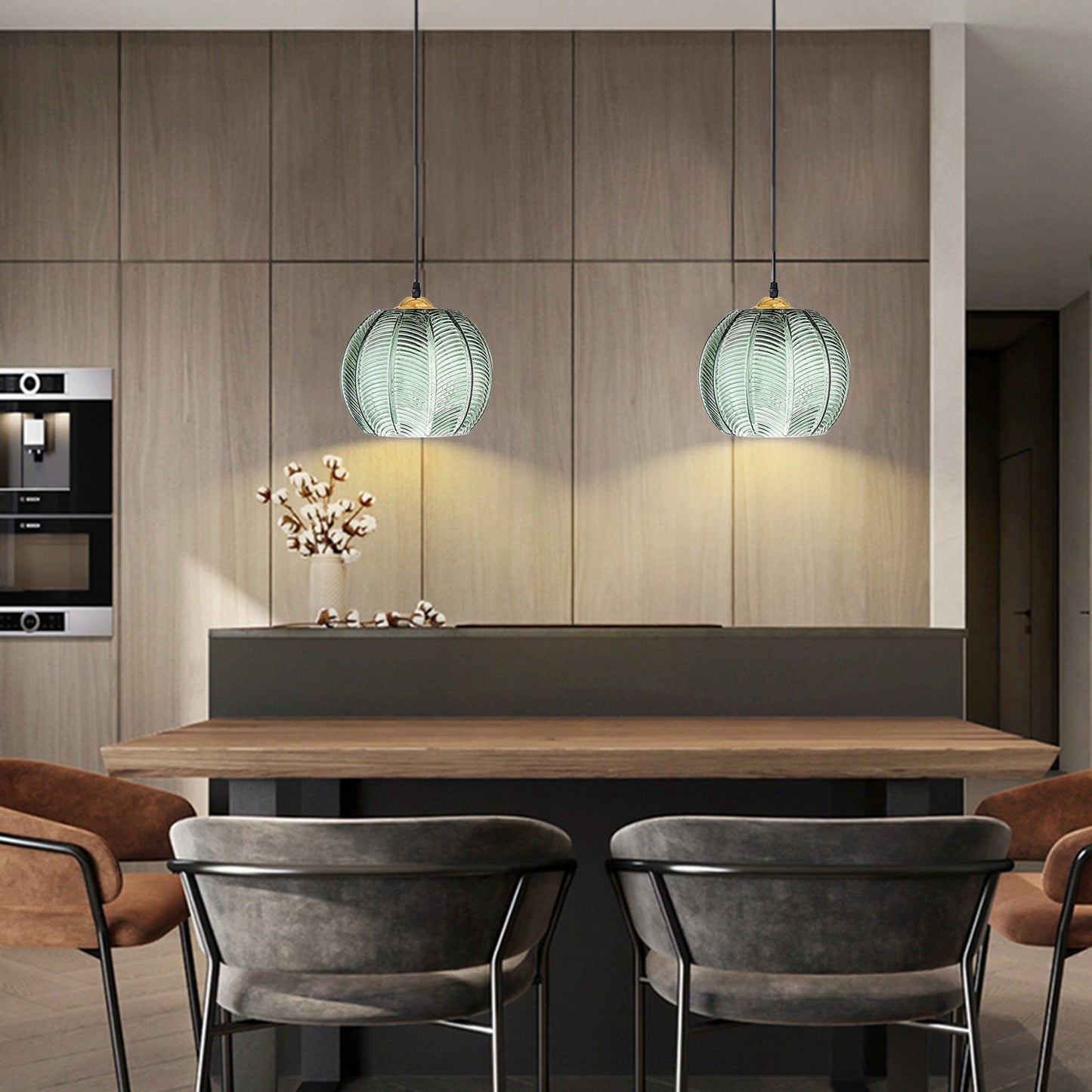 Contemporary Scandinavian Metal Glass Ball Leaf Pattern 1-light Pendant Light for Dining Room