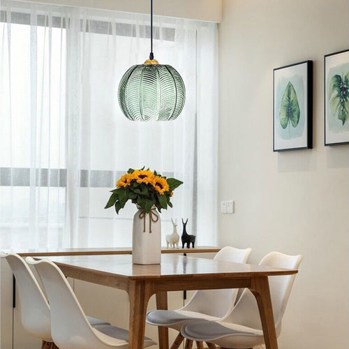Contemporary Scandinavian Metal Glass Ball Leaf Pattern 1-light Pendant Light for Dining Room