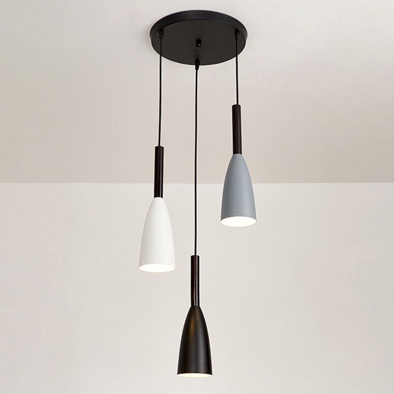 Contemporary Nordic Iron Conical 1/3 Light Pendant Light for Dining Room