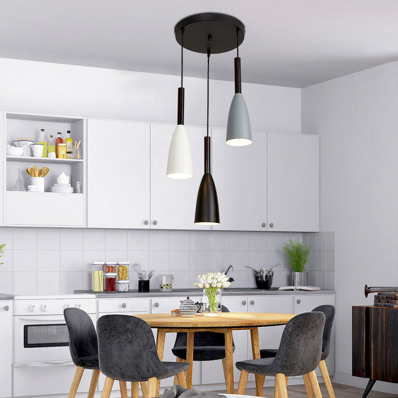 Contemporary Nordic Iron Conical 1/3 Light Pendant Light for Dining Room