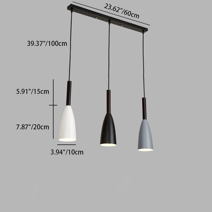 Contemporary Nordic Iron Conical 1/3 Light Pendant Light for Dining Room