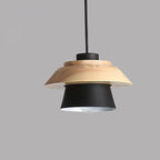 Contemporary Scandinavian Iron Rubber Wood Cylinder Eave 1/3 Light Pendant Light For Dining Room