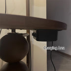 Contemporary Retro Wood Iron Fabric Dome Round Shelf 1-Light Standing Floor Lamp For Living Room Lumendat