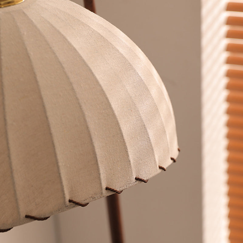 Contemporary Retro Wood Iron Fabric Dome Round Shelf 1-Light Standing Floor Lamp For Living Room Lumendat