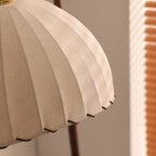Contemporary Retro Wood Iron Fabric Dome Round Shelf 1-Light Standing Floor Lamp For Living Room Lumendat