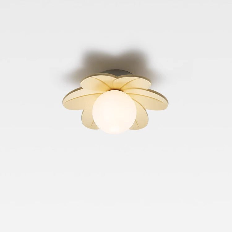 Contemporary Scandinavian Resin Metal Glass Flower Ball 1-Light Semi-Flush Mount Ceiling Light For Hallway Lumendat