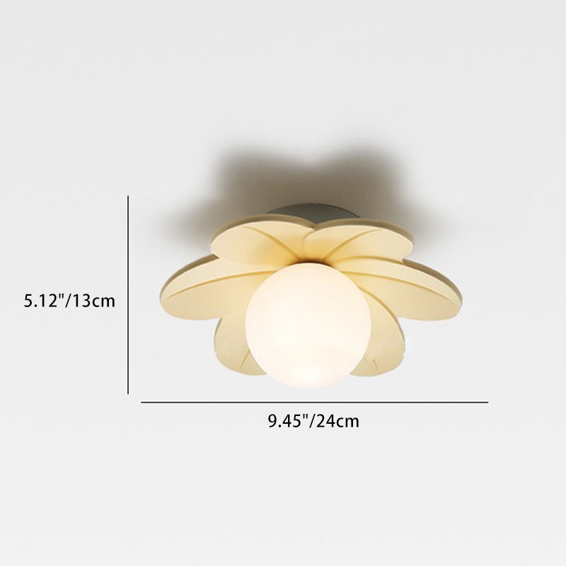 Contemporary Scandinavian Resin Metal Glass Flower Ball 1-Light Semi-Flush Mount Ceiling Light For Hallway Lumendat
