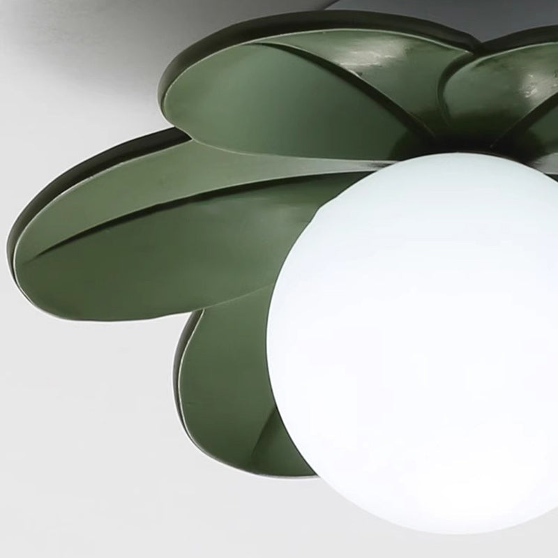 Contemporary Scandinavian Resin Metal Glass Flower Ball 1-Light Semi-Flush Mount Ceiling Light For Hallway Lumendat