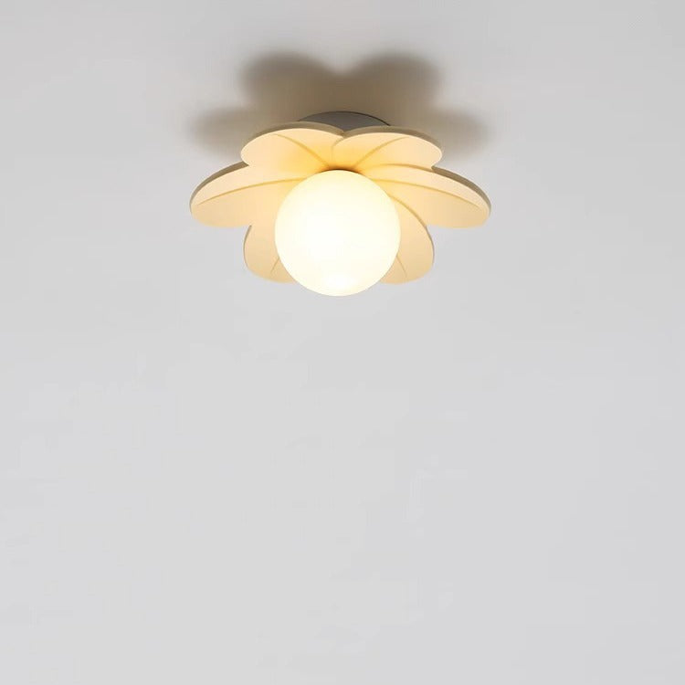 Contemporary Scandinavian Resin Metal Glass Flower Ball 1-Light Semi-Flush Mount Ceiling Light For Hallway Lumendat
