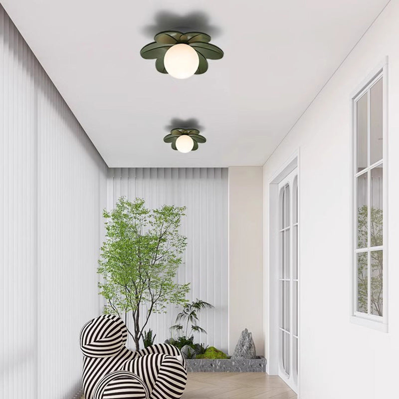Contemporary Scandinavian Resin Metal Glass Flower Ball 1-Light Semi-Flush Mount Ceiling Light For Hallway Lumendat