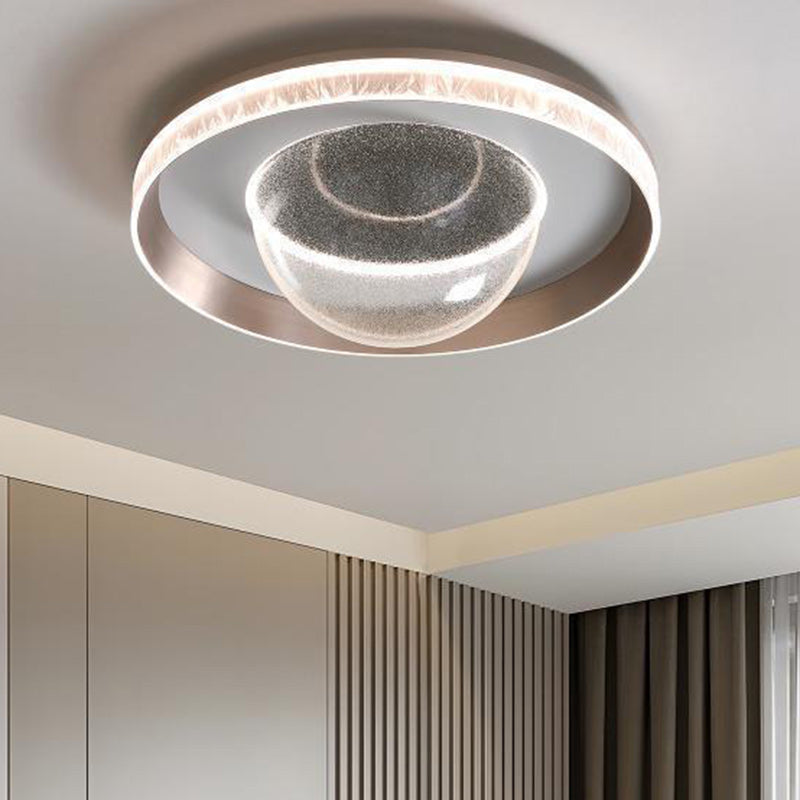 Modern Simplicity Aluminum Acrylic Round Starry Sky Ice Pattern LED Flush Mount Ceiling Light For Bedroom