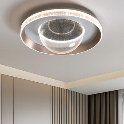 Modern Simplicity Aluminum Acrylic Round Starry Sky Ice Pattern LED Flush Mount Ceiling Light For Bedroom