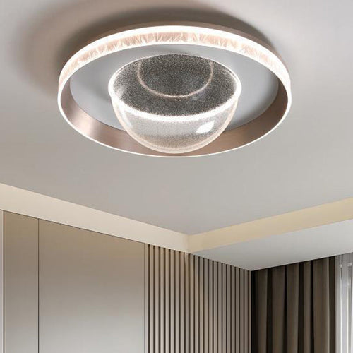 Modern Simplicity Aluminum Acrylic Round Starry Sky Ice Pattern LED Flush Mount Ceiling Light For Bedroom