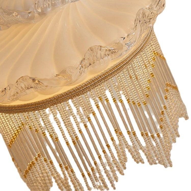 Traditional French Glass Copper Crown Tassel 1-light Pendant Light for Dining Room
