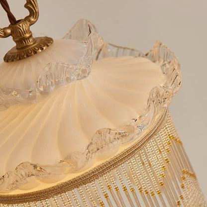 Traditional French Glass Copper Crown Tassel 1-light Pendant Light for Dining Room