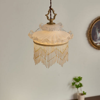 Traditional French Glass Copper Crown Tassel 1-light Pendant Light for Dining Room