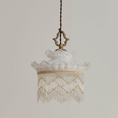 Traditional French Glass Copper Crown Tassel 1-light Pendant Light for Dining Room