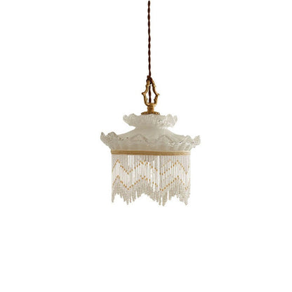 Traditional French Glass Copper Crown Tassel 1-light Pendant Light for Dining Room