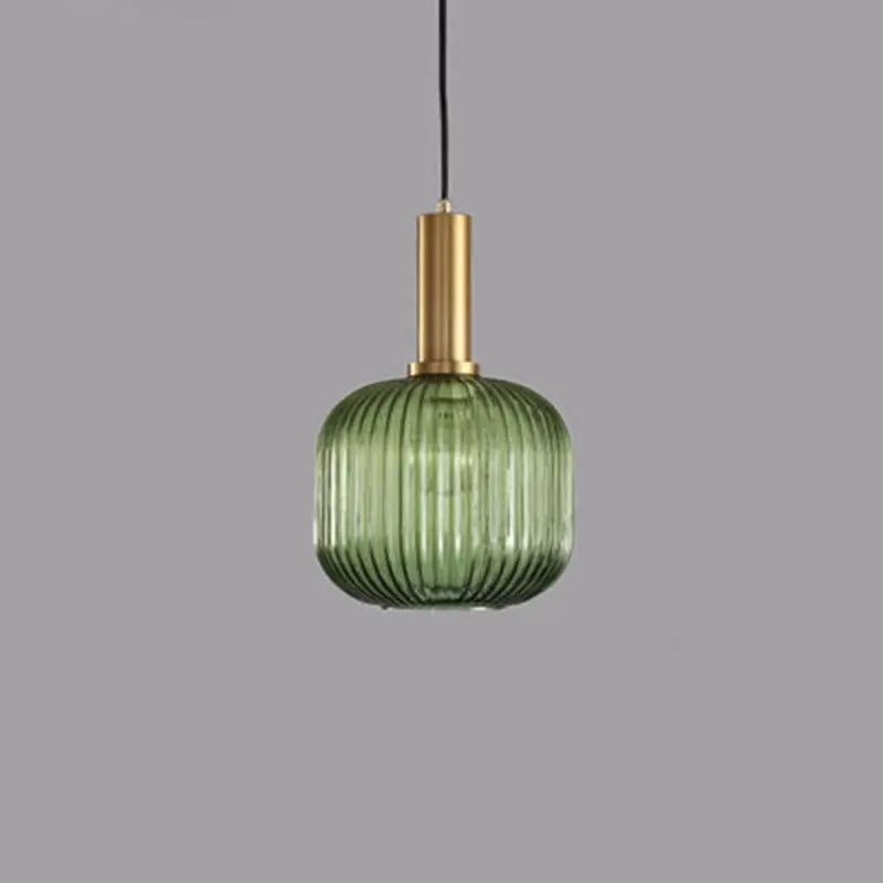 Contemporary Scandinavian Metal Glass Cylinder Striped Lantern 1-light Pendant Light for Dining Room BulbSquare