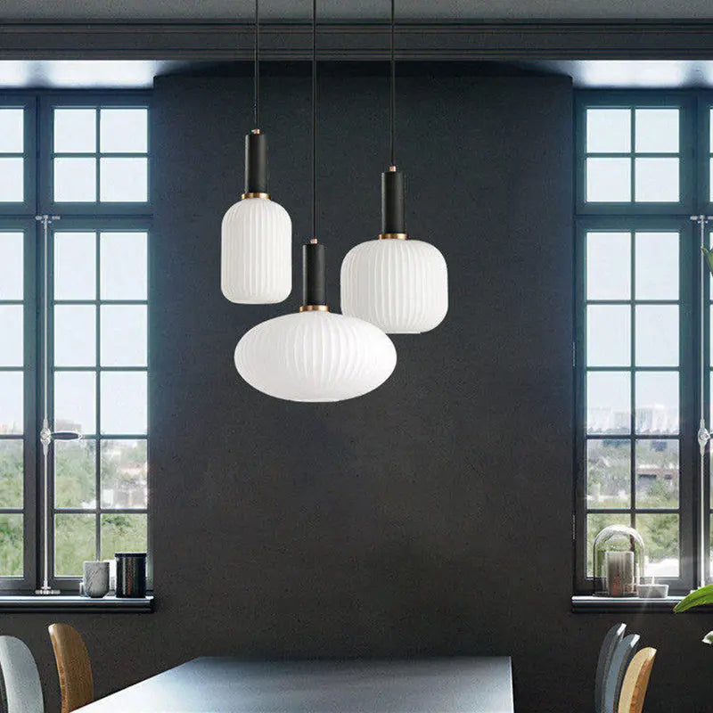 Contemporary Scandinavian Metal Glass Cylinder Striped Lantern 1-light Pendant Light for Dining Room BulbSquare
