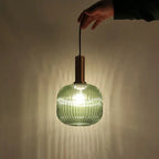 Contemporary Scandinavian Metal Glass Cylinder Striped Lantern 1-light Pendant Light for Dining Room BulbSquare