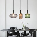 Contemporary Scandinavian Metal Glass Cylinder Striped Lantern 1-light Pendant Light for Dining Room BulbSquare