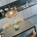 Contemporary Scandinavian Metal Glass Cylinder Striped Lantern 1-light Pendant Light for Dining Room BulbSquare