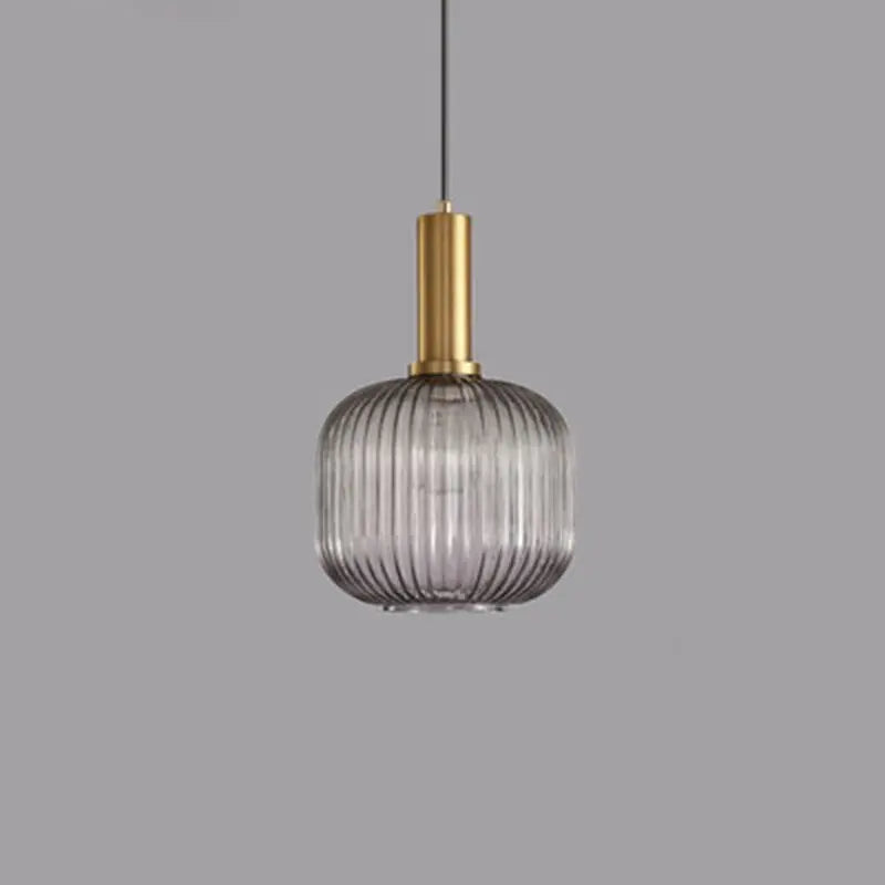 Contemporary Scandinavian Metal Glass Cylinder Striped Lantern 1-light Pendant Light for Dining Room BulbSquare