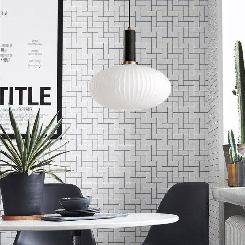 Contemporary Scandinavian Metal Glass Cylinder Striped Lantern 1-light Pendant Light for Dining Room BulbSquare