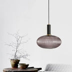 Contemporary Scandinavian Metal Glass Cylinder Striped Lantern 1-light Pendant Light for Dining Room BulbSquare