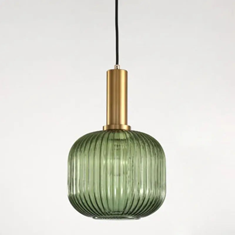 Contemporary Scandinavian Metal Glass Cylinder Striped Lantern 1-light Pendant Light for Dining Room BulbSquare