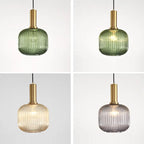 Contemporary Scandinavian Metal Glass Cylinder Striped Lantern 1-light Pendant Light for Dining Room BulbSquare