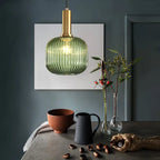 Contemporary Scandinavian Metal Glass Cylinder Striped Lantern 1-light Pendant Light for Dining Room BulbSquare