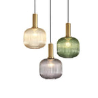 Contemporary Scandinavian Metal Glass Cylinder Striped Lantern 1-light Pendant Light for Dining Room BulbSquare