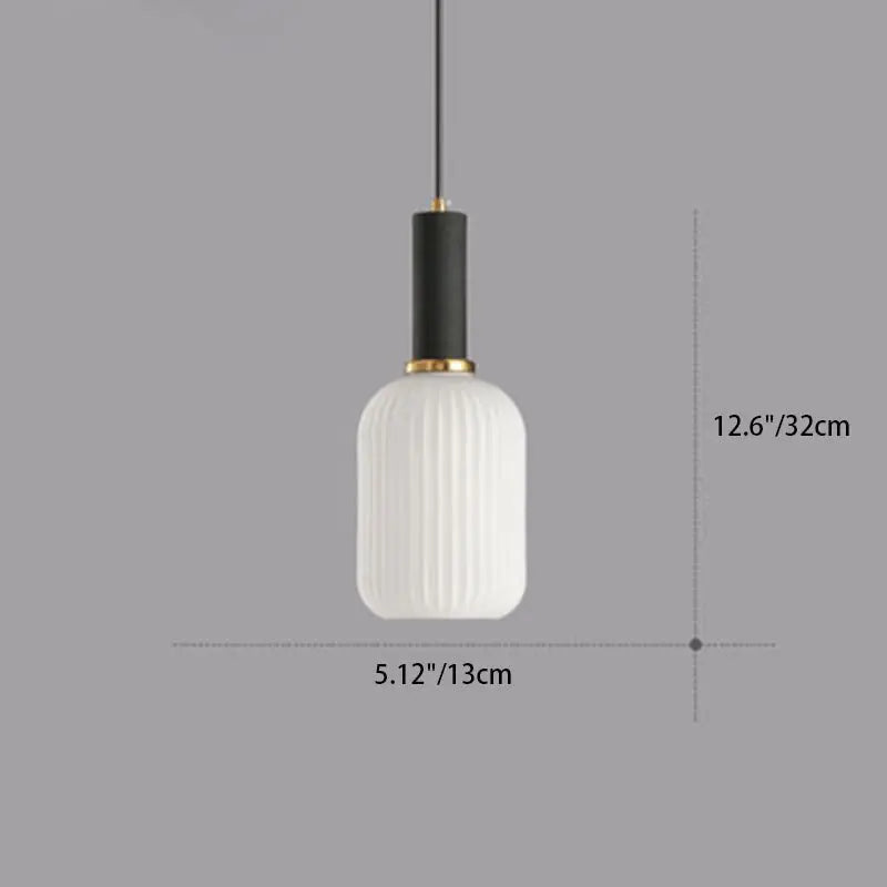 Contemporary Scandinavian Metal Glass Cylinder Striped Lantern 1-light Pendant Light for Dining Room BulbSquare