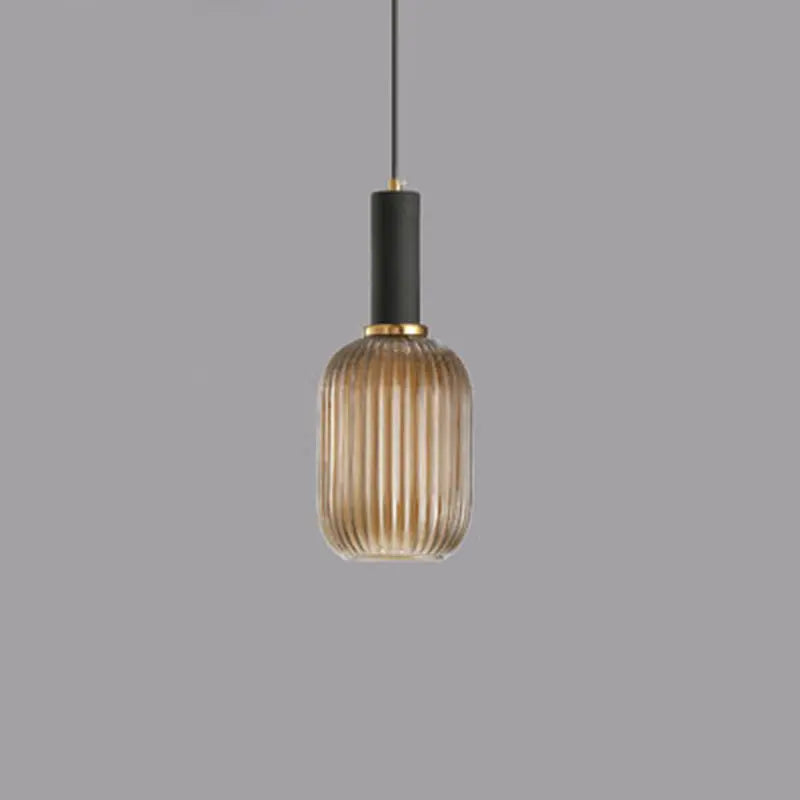 Contemporary Scandinavian Metal Glass Cylinder Striped Lantern 1-light Pendant Light for Dining Room BulbSquare