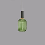 Contemporary Scandinavian Metal Glass Cylinder Striped Lantern 1-light Pendant Light for Dining Room BulbSquare