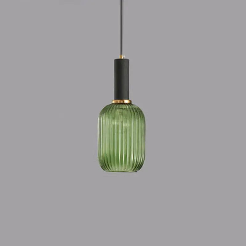 Contemporary Scandinavian Metal Glass Cylinder Striped Lantern 1-light Pendant Light for Dining Room BulbSquare