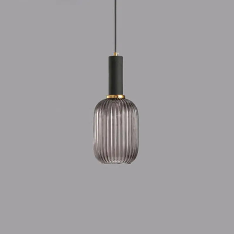 Contemporary Scandinavian Metal Glass Cylinder Striped Lantern 1-light Pendant Light for Dining Room BulbSquare