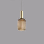 Contemporary Scandinavian Metal Glass Cylinder Striped Lantern 1-light Pendant Light for Dining Room BulbSquare