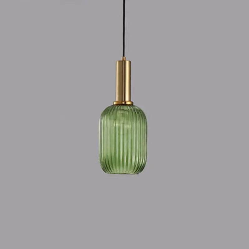 Contemporary Scandinavian Metal Glass Cylinder Striped Lantern 1-light Pendant Light for Dining Room BulbSquare
